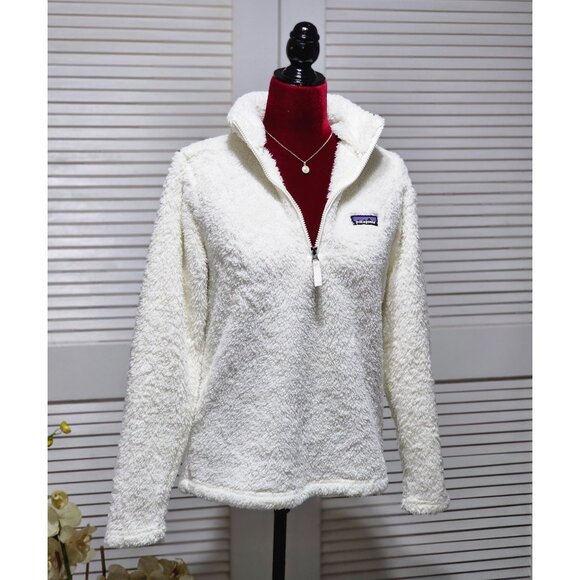 Patagonia Women's Ivory Sherpa Fleece 1/4 Zip Pullover Size Medium 2205 - Picture 9 of 14